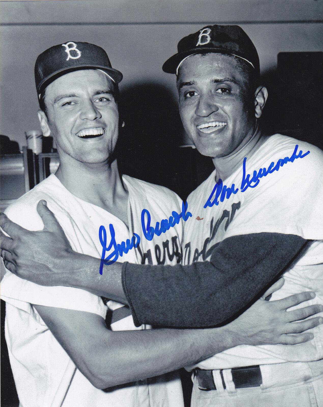 DON NEWCOME / GINO CIMOLI BROOKLYN DODGERS ACTION SIGNED 8x10