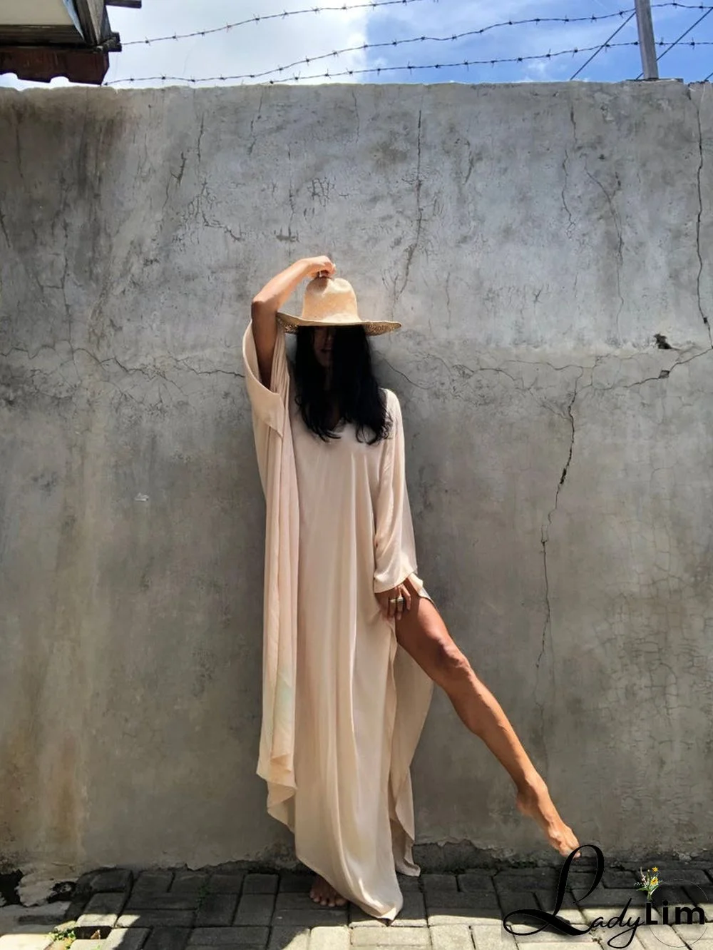 V Neck Solid Color Beach Cover Up