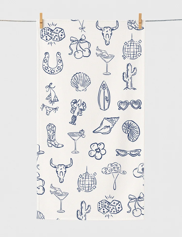 Cowgirl Coastal Bachelorette Hand Drawn Whimsical Beach Towel