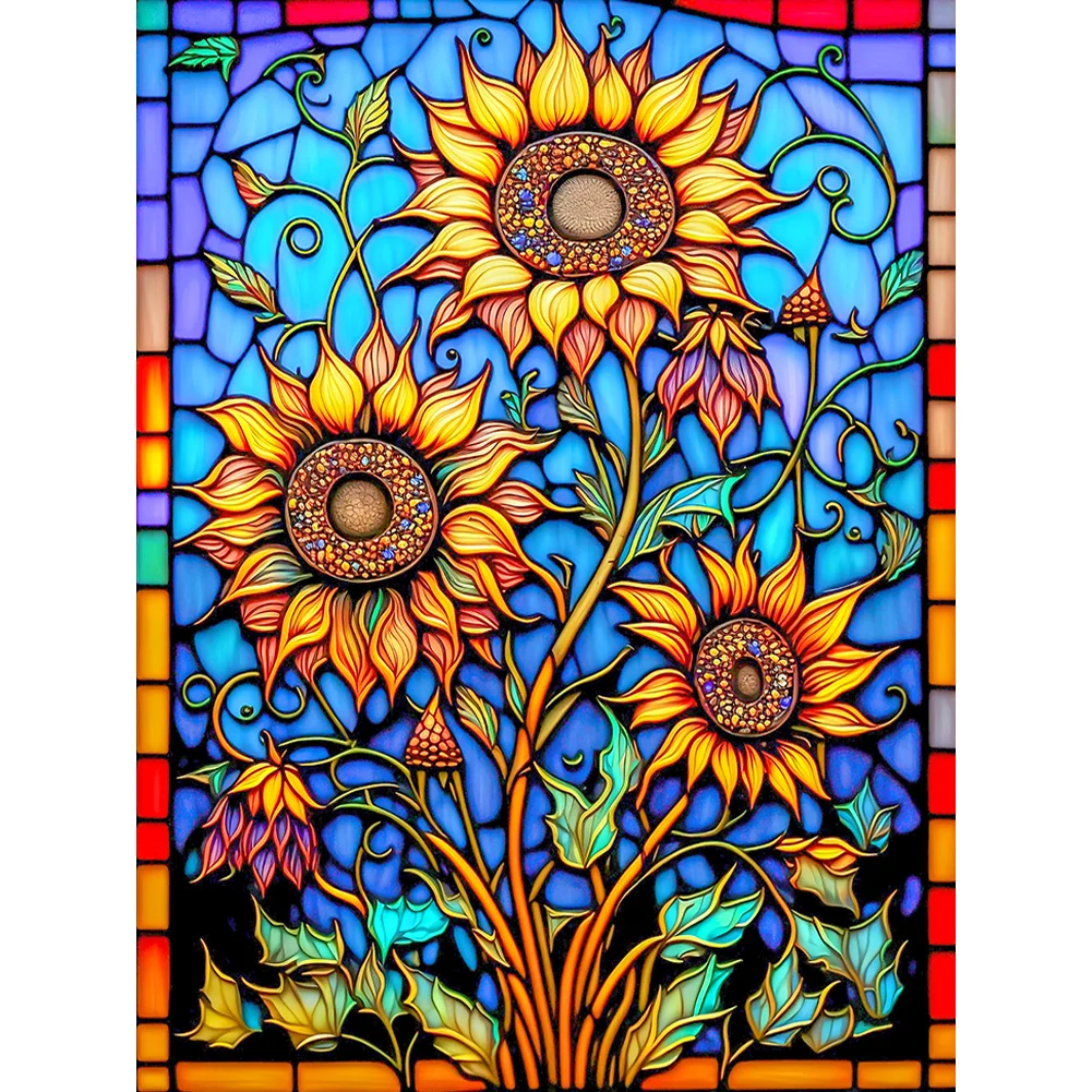 Diamond Painting - Full Round Drill - Stained Glass Sunflower(30*40cm)