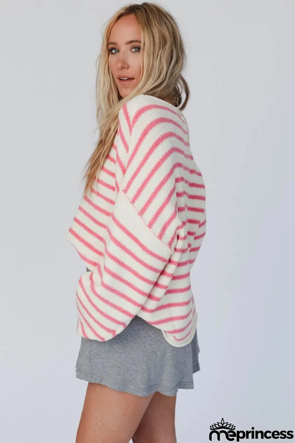 Pink Striped Drop Shoulder Oversized Sweater