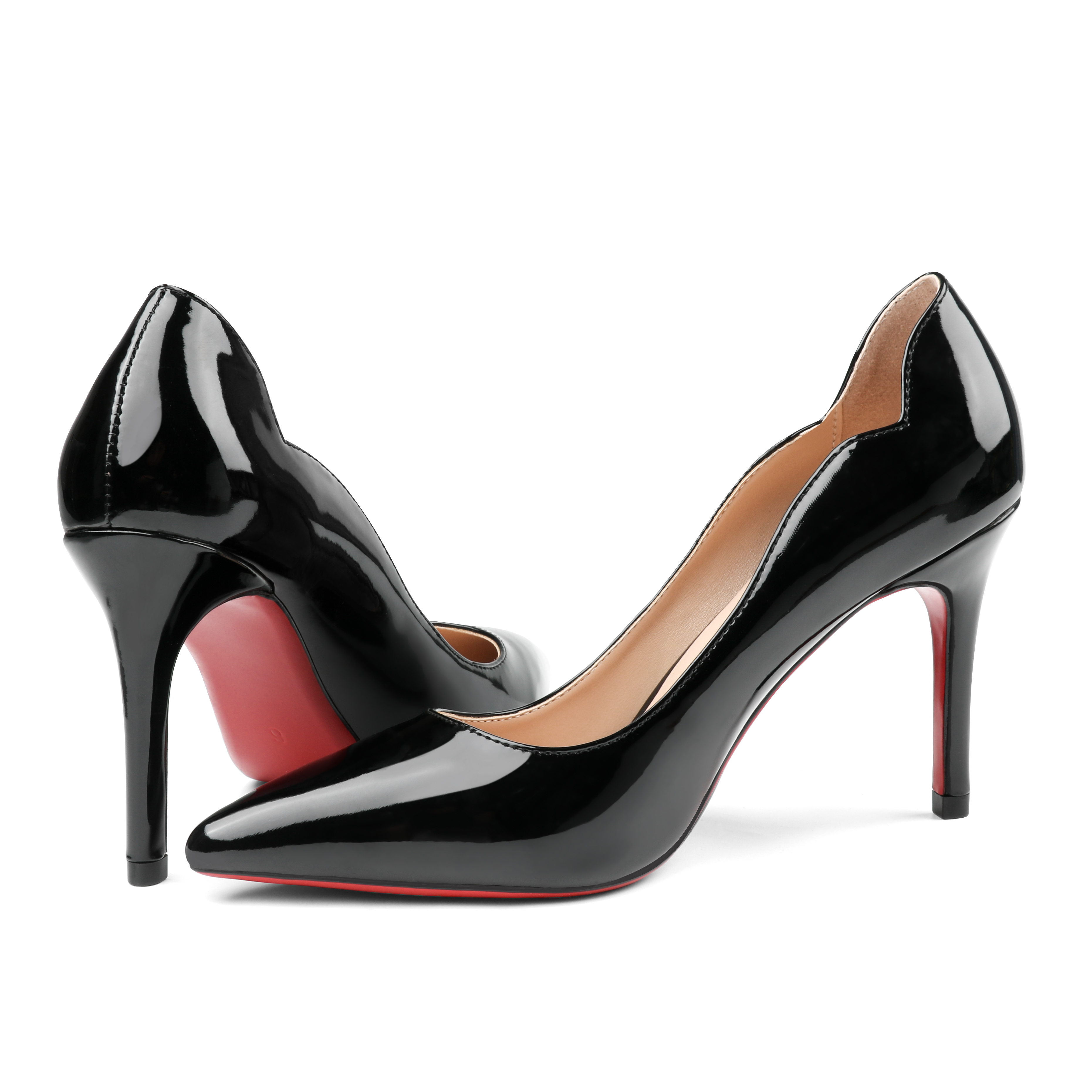 90mm Women's Pointed Toe Kitten Heels Hot Chick Red Bottom Stiletto Pumps for Wedding-MERUMOTE