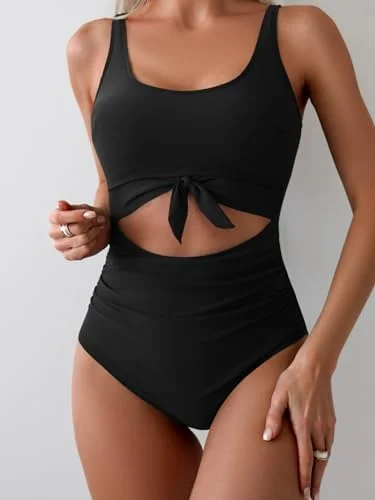 Women's One Piece Tummy Control Cut Out Tie Knot Swimsuit