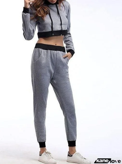 Women Splicing Hooded Sportswear Suit