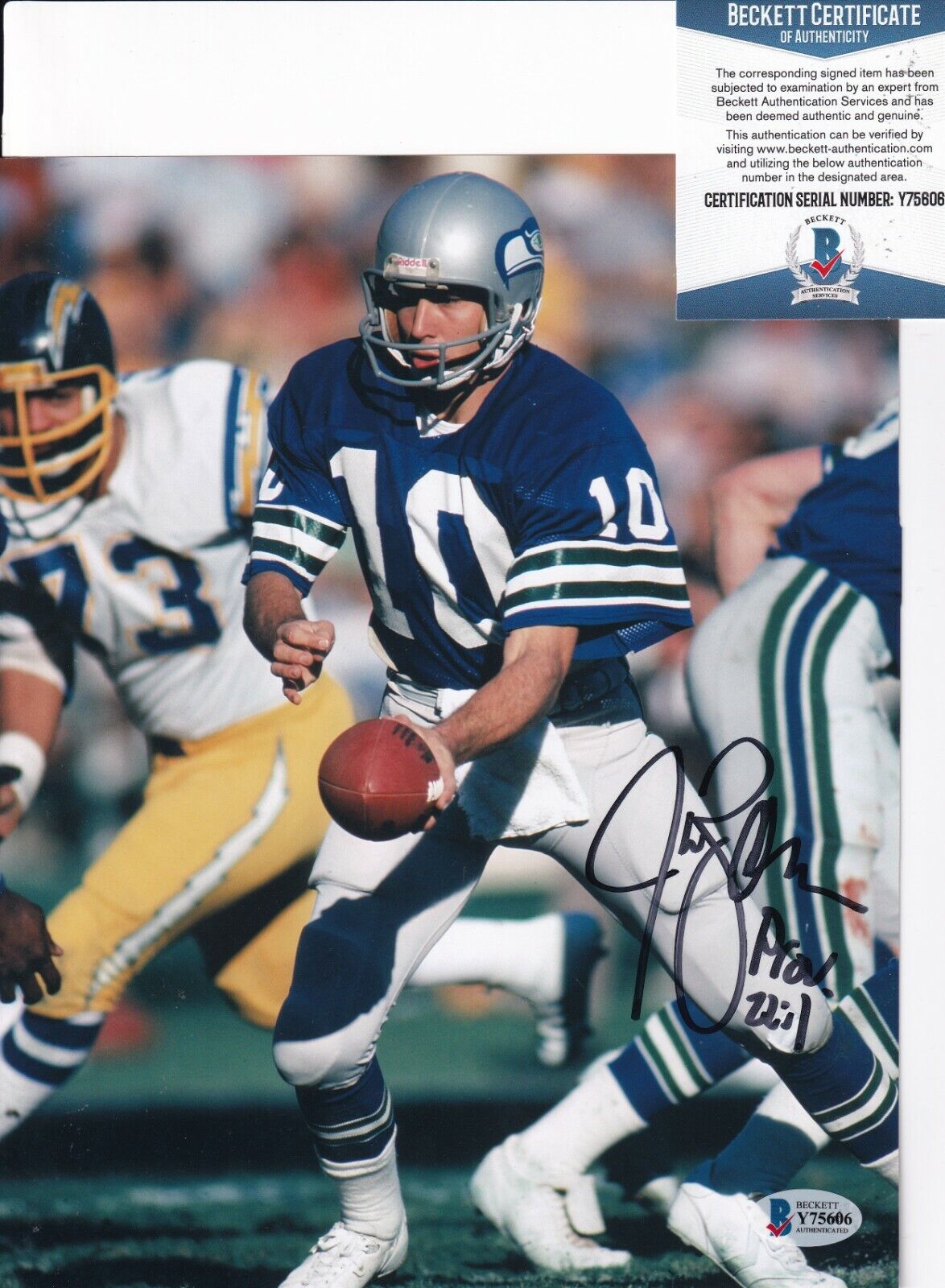 JIM ZORN signed (SEATTLE SEAHAWKS) autographed Football 8X10 BECKETT BAS Y75606