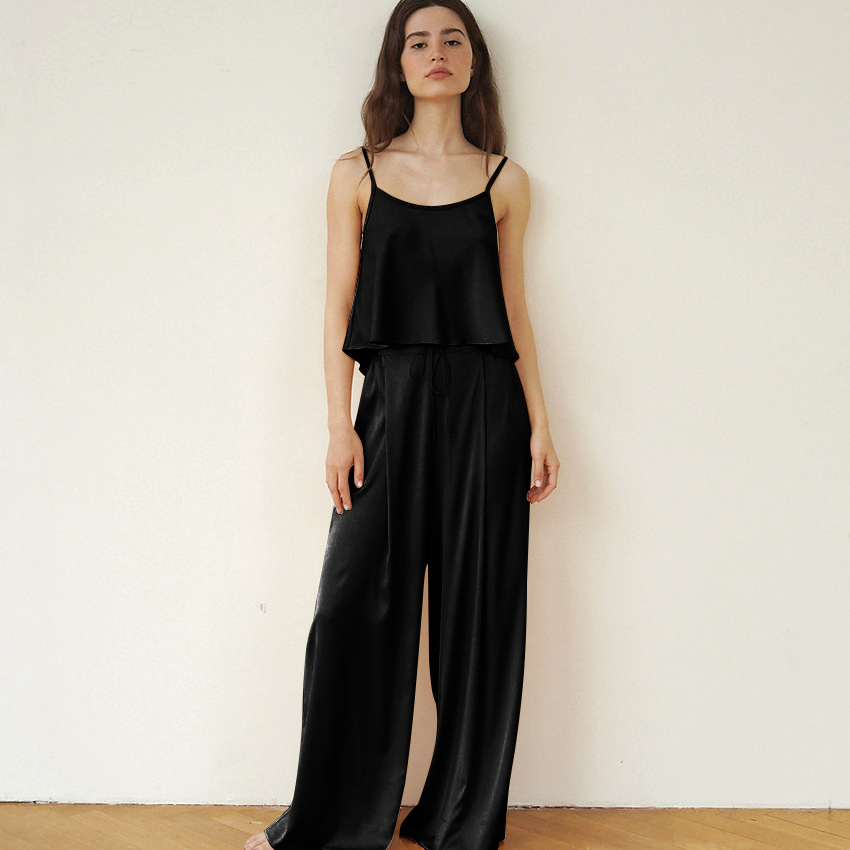 22 Momme Silk Pajamas Cami And Pants Black Silk Pajamas