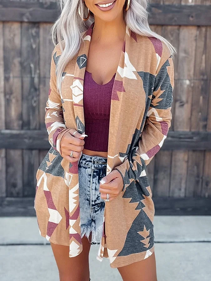 Fashion Casual Loose Long-Sleeved Printed Cardigan Jacket
