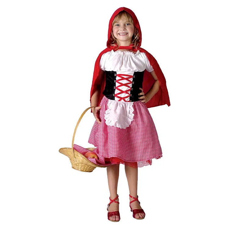 Kids Children Little Red Riding Hood Dress Set Medieval Outfits Cosplay Costume Halloween Carnival Suit 
