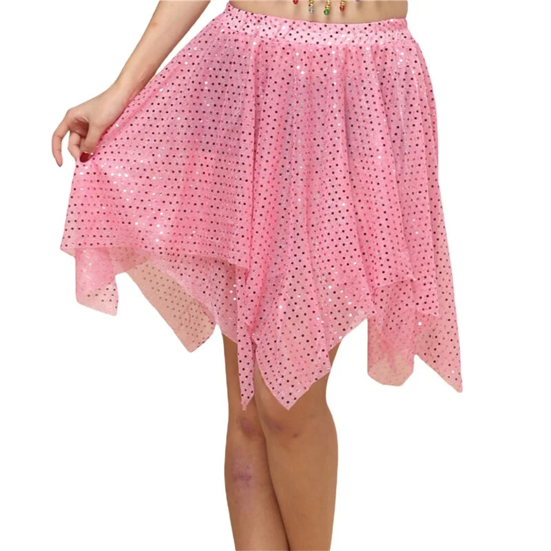 Latin Dance Skirt Women Glitter Sequin Elastic High Waist Tango Wrap Dance Skirts Irregular Hem Dancewear Hip Scarf Clothing