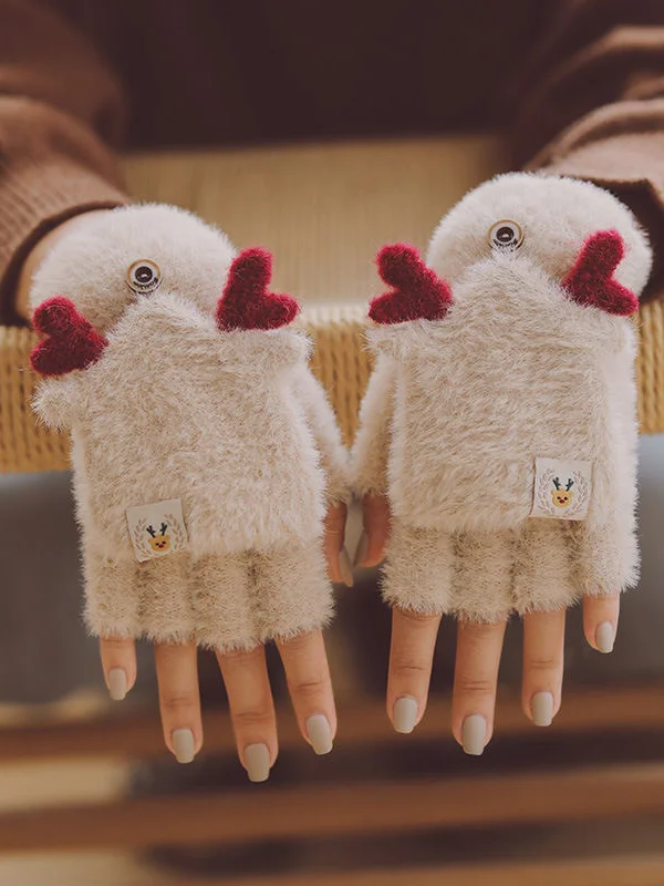 Christmas Knitting Cute Antler Gloves