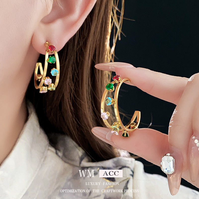 Moderate Luxury Women Geometric Circle Titanium Steel Electroplating Jewelry Sets