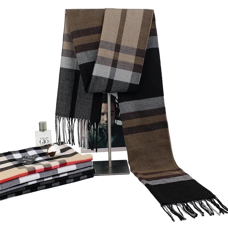 New Autumn And Winter Imitation Cashmere Student Men’s Business Casual Brushed Thick British Plaid Scarf Long Men’s Scarf