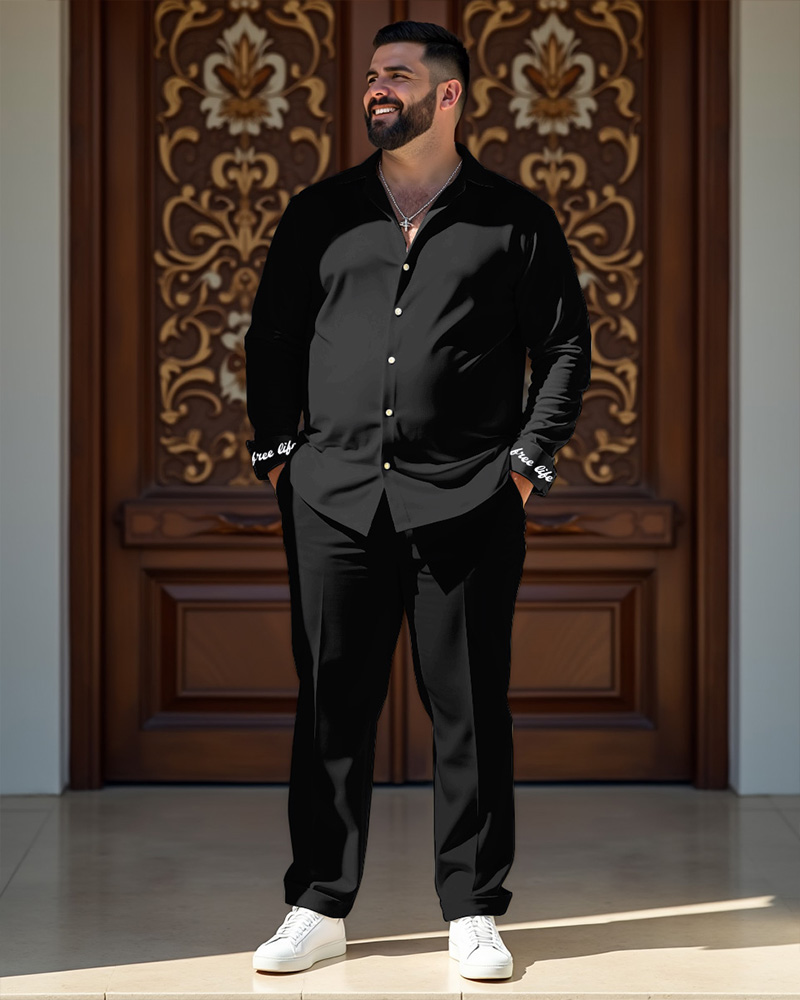 Men's Plus Size Features Noble Cuff Letter Long Sleeve Shirt Trousers Suit