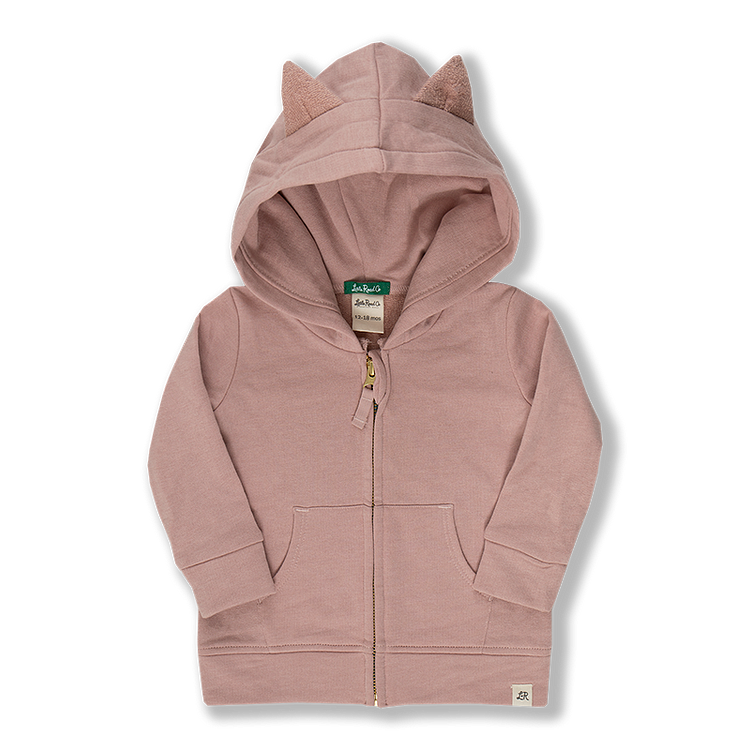 Pink Suede Cat Ear Zip Hoodie