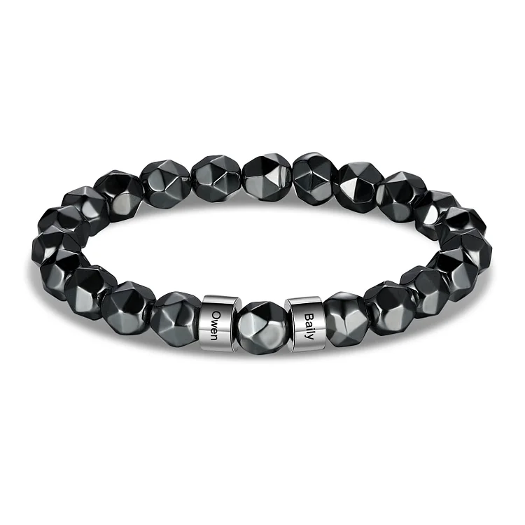Personalized Black Gallstone Bracelet Engraves 2 Names Beads Warp Bracelet