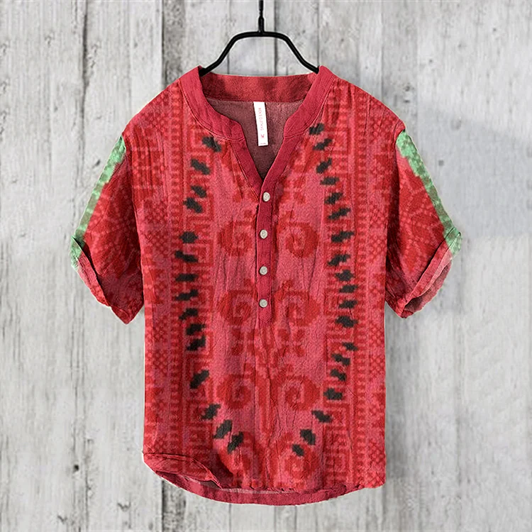 Watermelon I Hope Peace Forever Print Linen Blend Casual Shirt