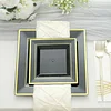 10 Pack | 7" Gold Trim Black Square Plastic Salad Dessert Plates