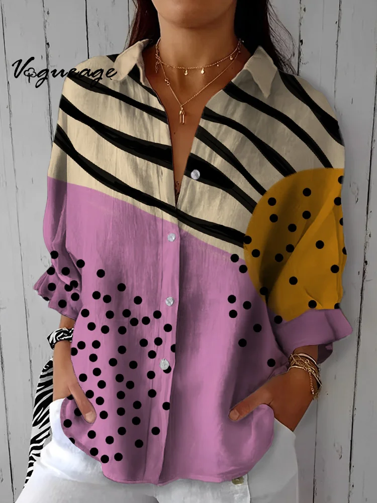 Stylish And Elegant Black Spots Lines Printed Cotton And Linen Shirt