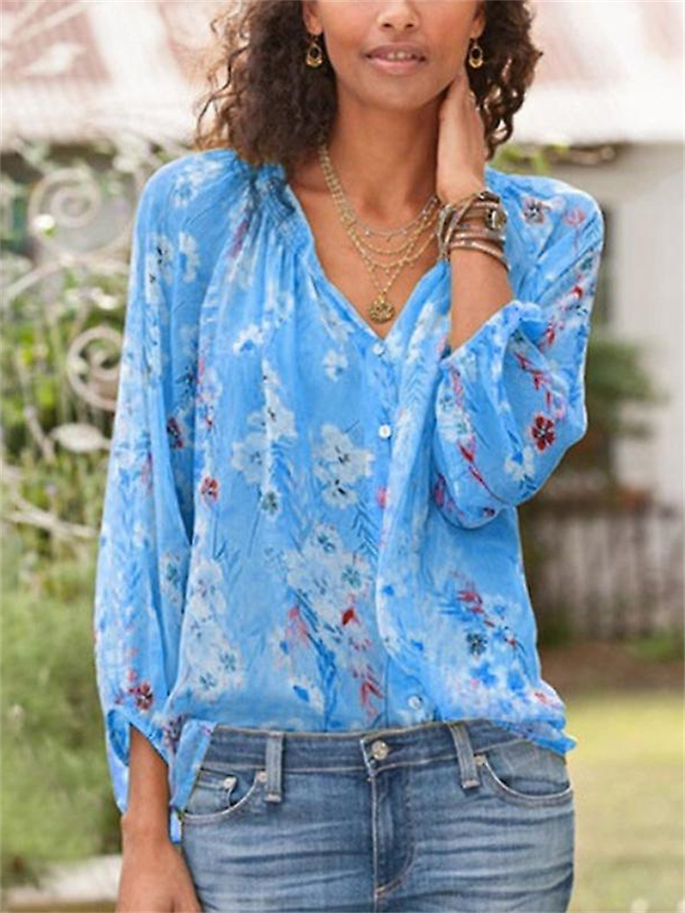 Floral Pleated Comfy Flowy Blouse wearshes