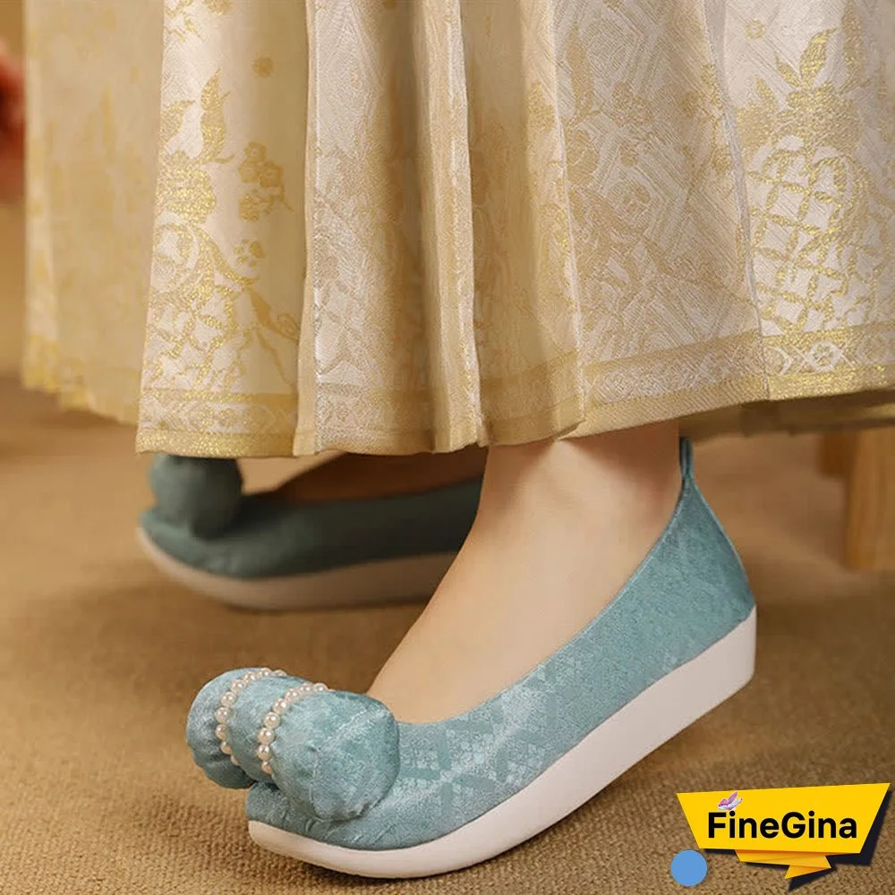 Vintage Embroidery Pearl Pillow Trim Flats Shoes