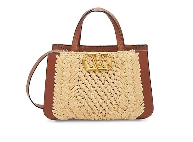   Valentino Garavani VLogo Raffia & Leather Tote 3.5 out of 5 Customer Rating