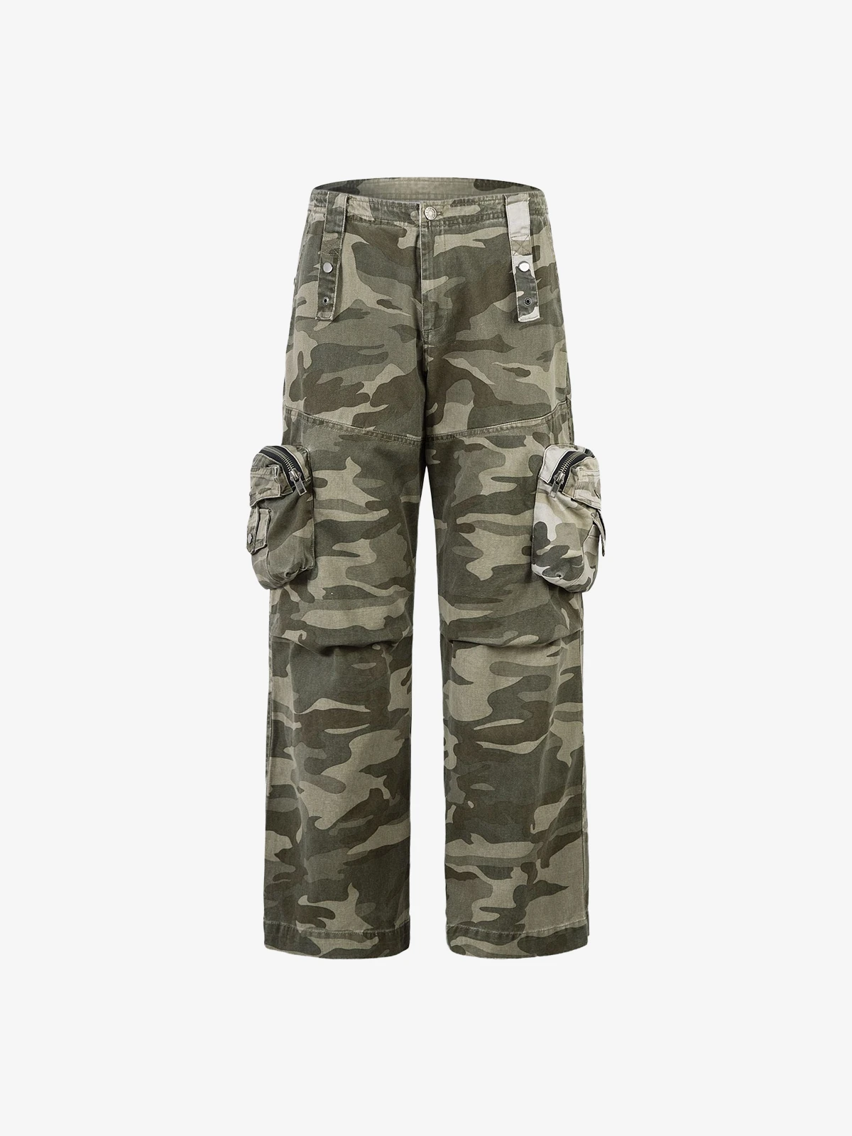 Camo Green Act Chic 3D Pocket Patchwork Camouflage Cargo Pants Front