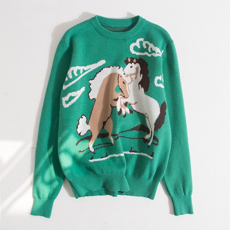 High Quality Runway Designer Cat Print Knitted Sweaters Pullovers Women Autumn Winter Long Sleeve Harajuku Sweet Jumper C-192