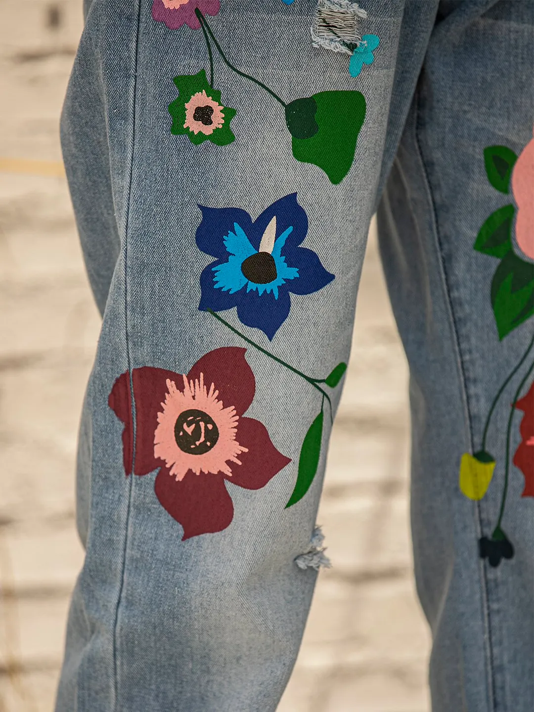All Season Denim Floral Casual Jeans