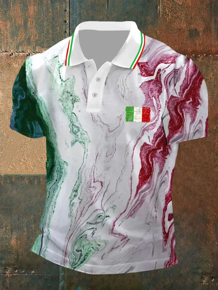 Polo casual da uomo con stampa della bandiera italiana