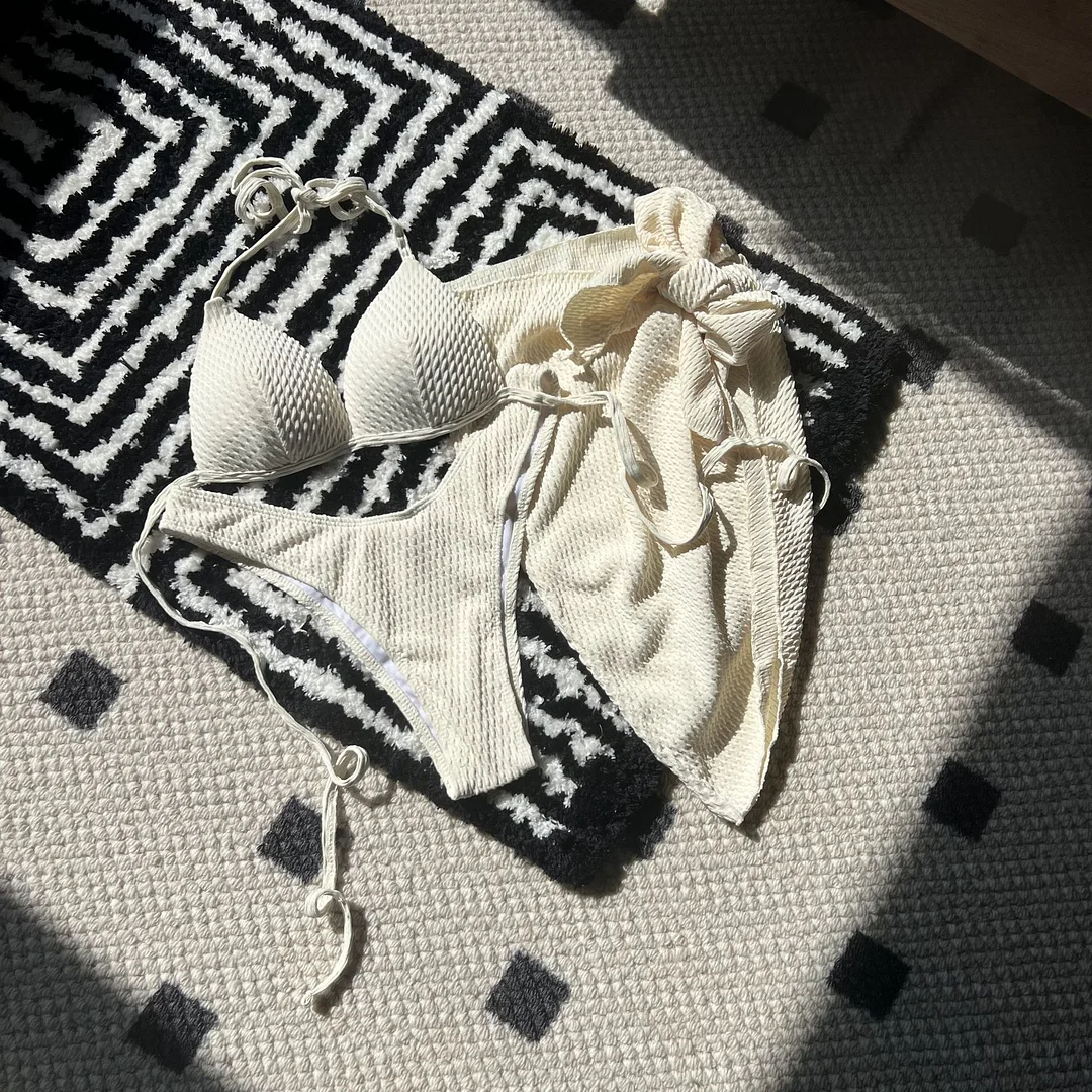 Uveng 2024 New Special Fabric High-Waist Sexy Hottie Swimsuit Bikini Three-Piece Swimsuit Swimsuit