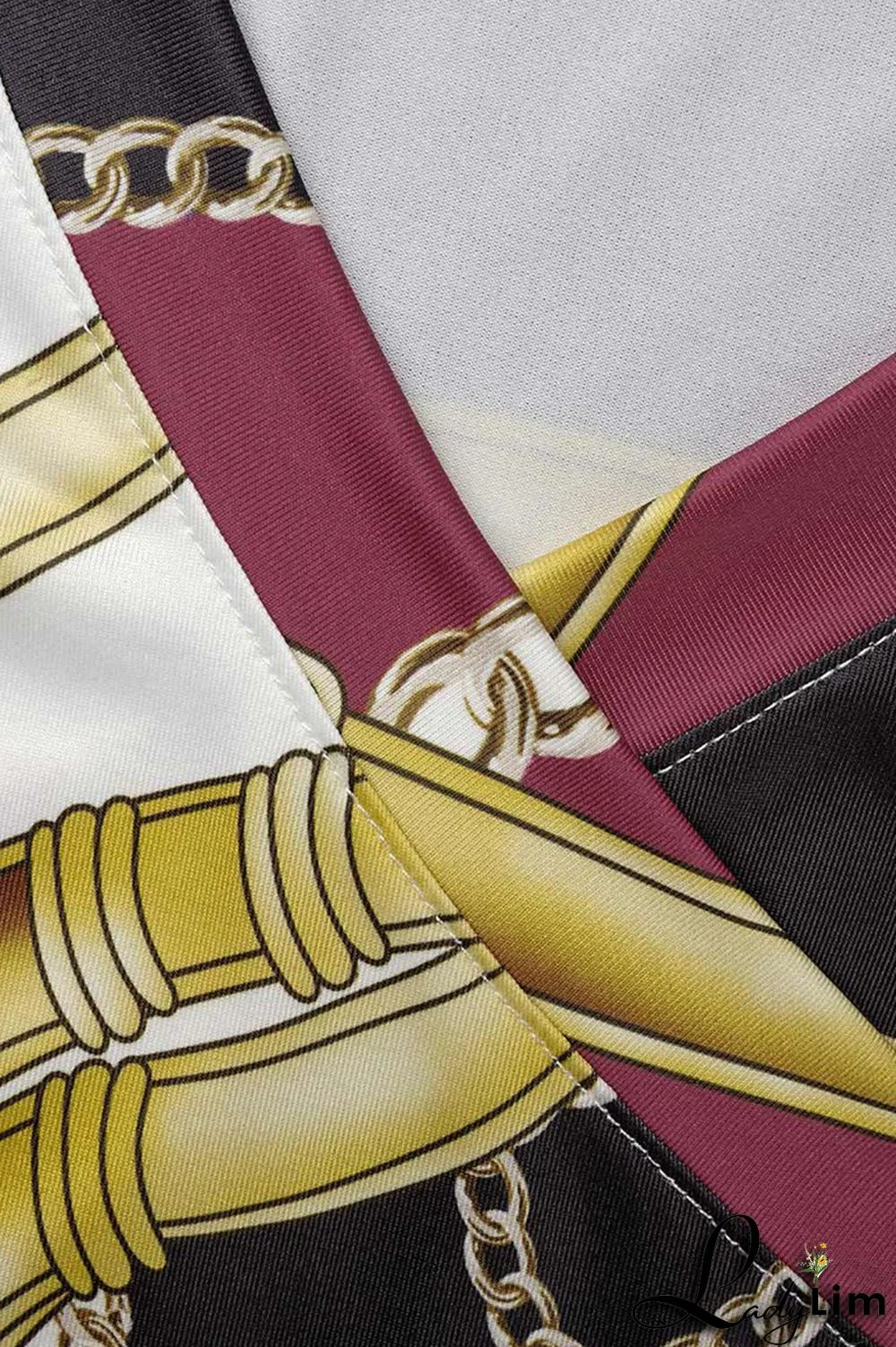 Pink Fashion Casual Print Bandage Patchwork V Neck Long Dress