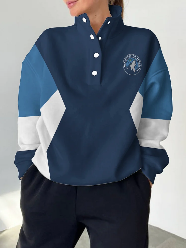Minnesota Timberwolves 2025 New Design Casual Snap Mockneck Pullover