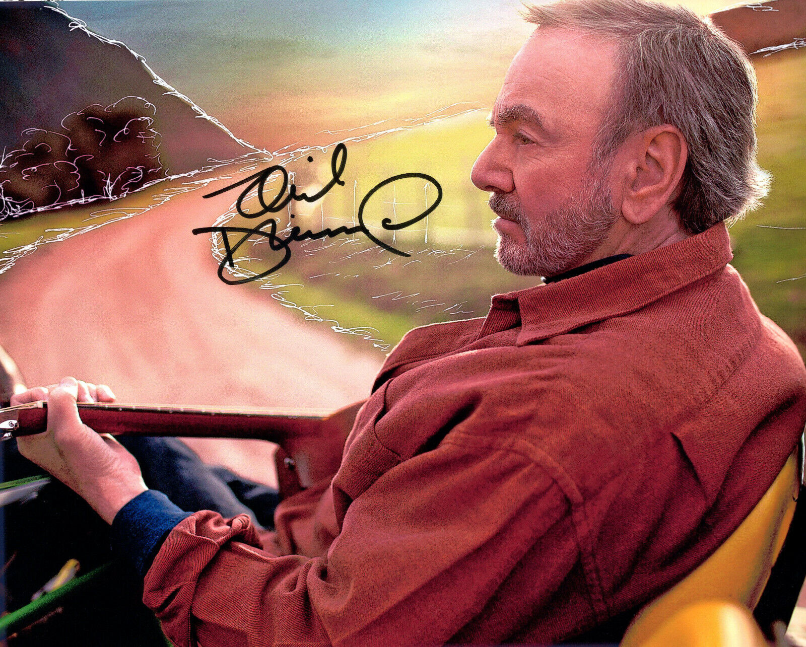 Original Signed Photo Poster painting of Neil Diamond 10x8 + COA