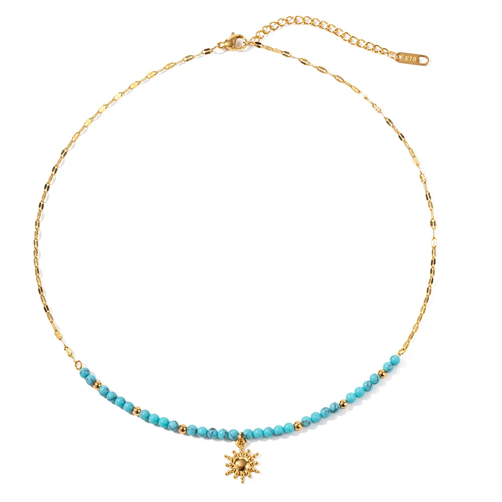 Womens Turquoise Sun Pendant Necklace