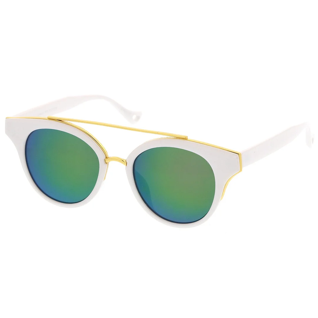 Double Nose Bridge Round Colored Mirror Lens Cat Eye glasses 51mm