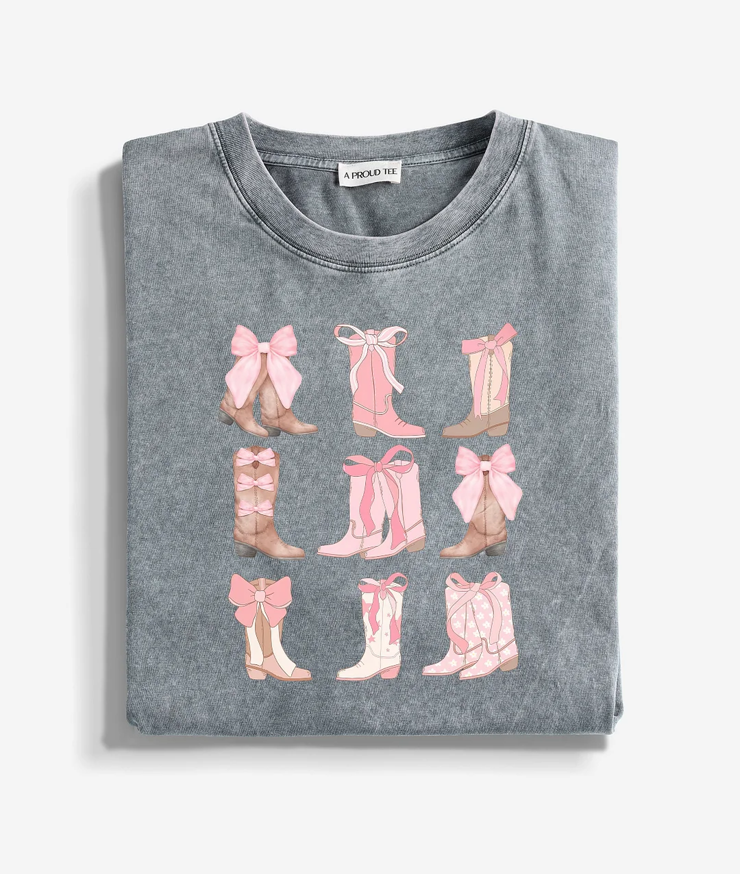 Pink Bow Cowgirl Boots Washed T-shirt