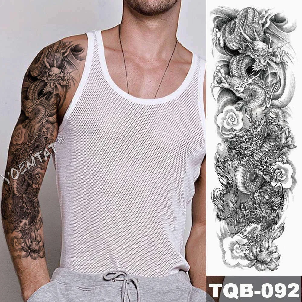 Large Arm Sleeve Tattoo Lion Crown King Rose Waterproof Temporary Tatoo Sticker Wild Wolf Tiger Men Full Skull Totem Tatto