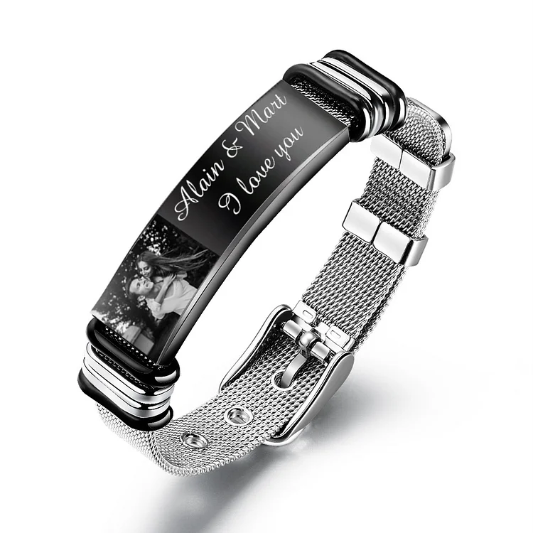 Personalisiertes Edelstahl Armband Benutzerdefiniertes Foto & Name Geschenk Verstellbar
