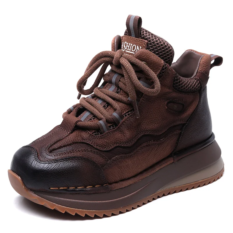 Yyvonne Layer Of Cowhick Retro Thick-Soled Casual Shoes Autumn New Set Of High-Shoe Shoes Soft Soles Short Boots