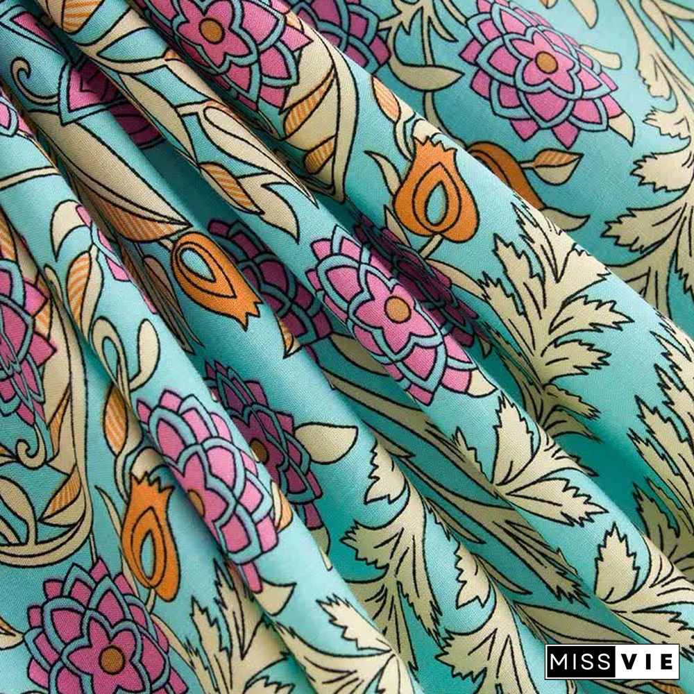 Boho Floral Print Belt Robe Long Cardigan Kimono Outerwear