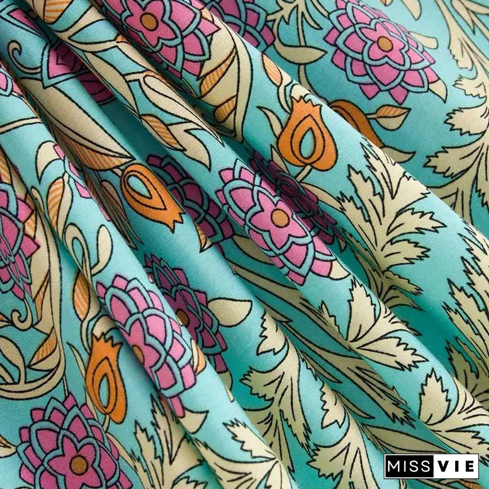 Boho Floral Print Belt Robe Long Cardigan Kimono Outerwear