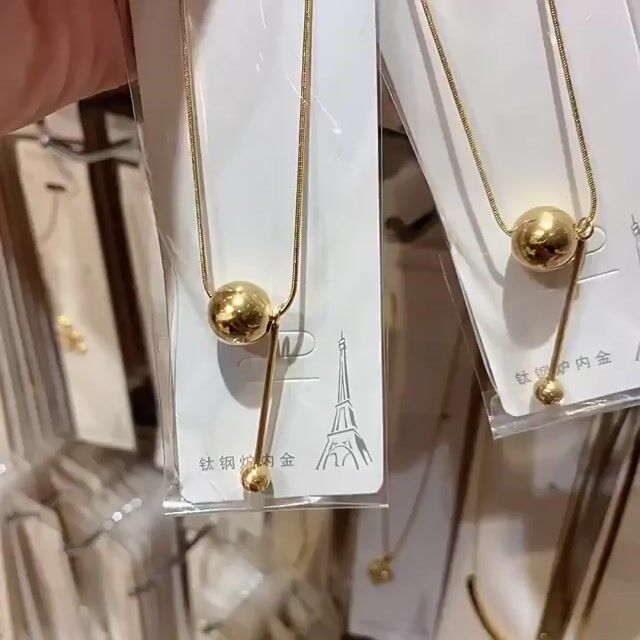 Spherical Titanium Steel Gold Plated Necklace