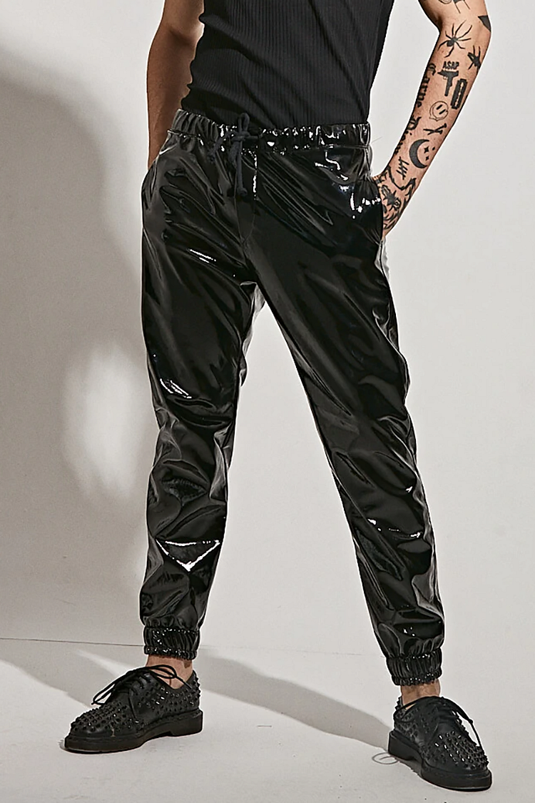 Shiny Coated Faux Leather Slim Fit Tapered Pants