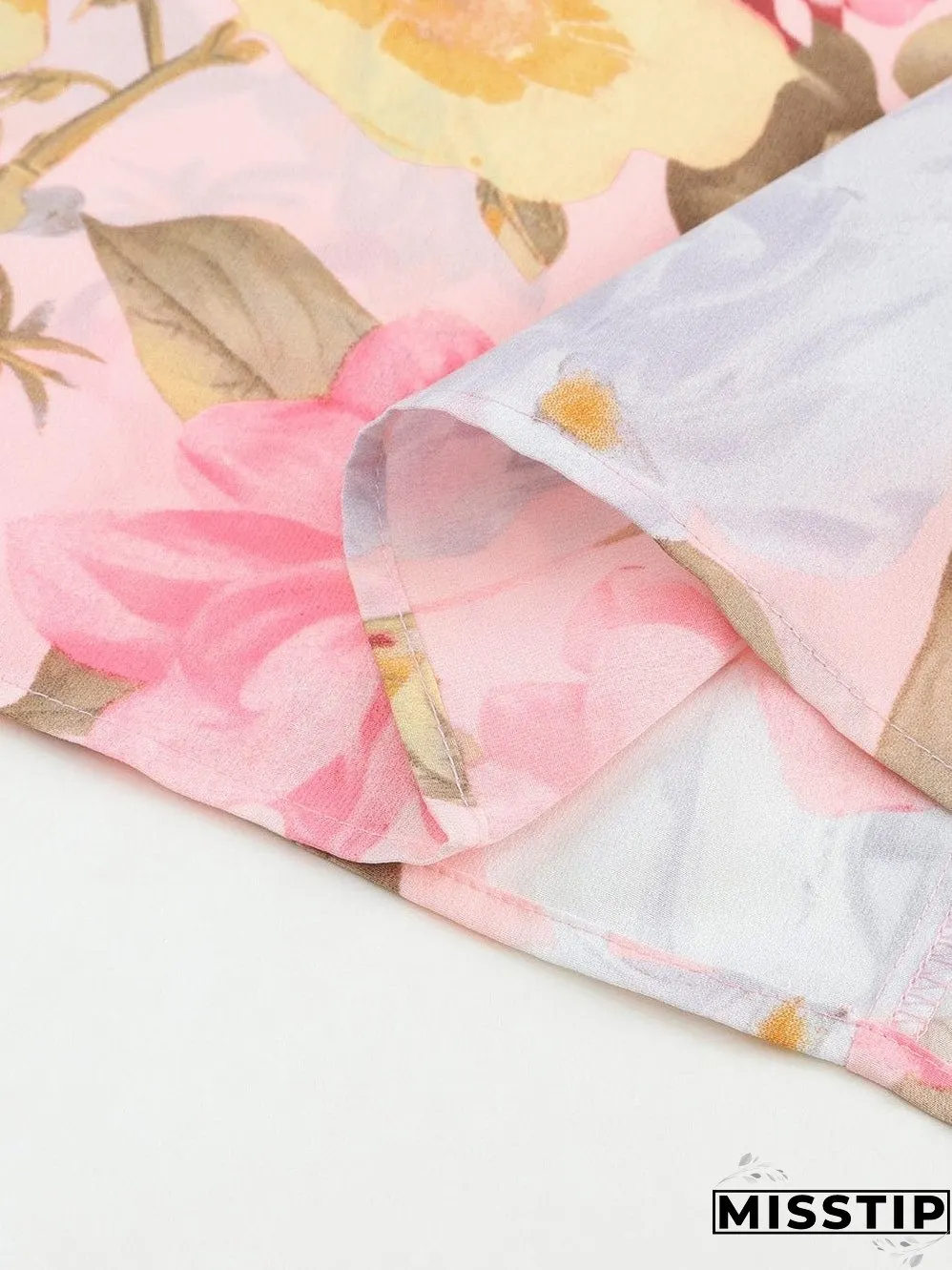 Pink Floral Loose Fit Blouse with Shirred Cuffs