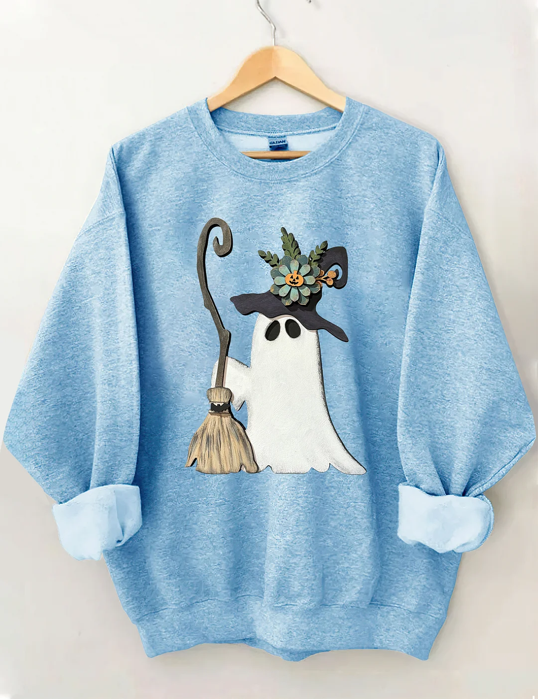 Ghost Witch With Broomstick Sweatshirt