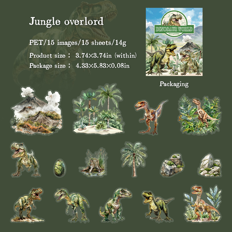 Journalsay Dinosaur World Series Vintage Dinosaur Landscaping PET Sticker 