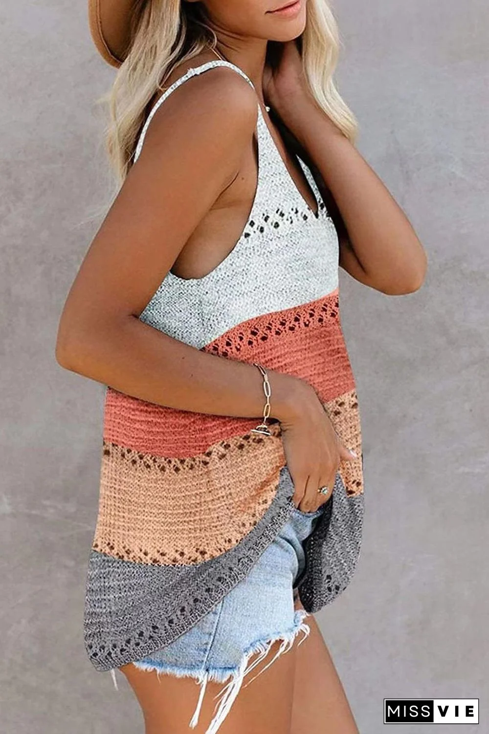 Color Block U-Neck Sleeveless Vest