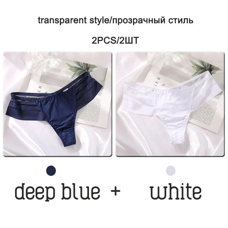 FINETOO 2Pcs/set Sexy Thongs Women Low Waist G-string Panties Fashion Hollow Out Seamless Underwear Perspective Underpants 2021
