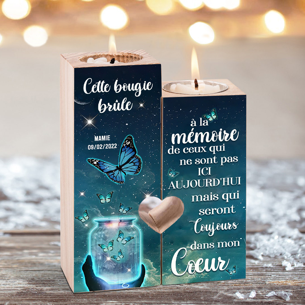 Bougeoir en Bois Commémoratif 1 Prénom Personnalisé avec Date sans bougie