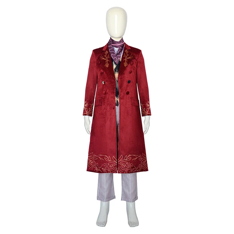 Kids Children Wonka 2023 Willy Wonka Red Coat Outfits Cosplay Costume Halloween Carnival Suit